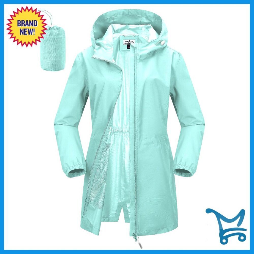 Waterproof Packable Rain Jacket with Hood, Lightweight Trench Coat for Outdoor